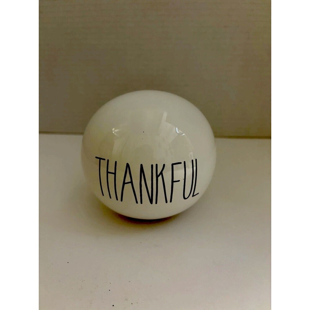 THANKFUL White Ceramic Sphere Home/Office Decor, Minimalist, Inspirational.